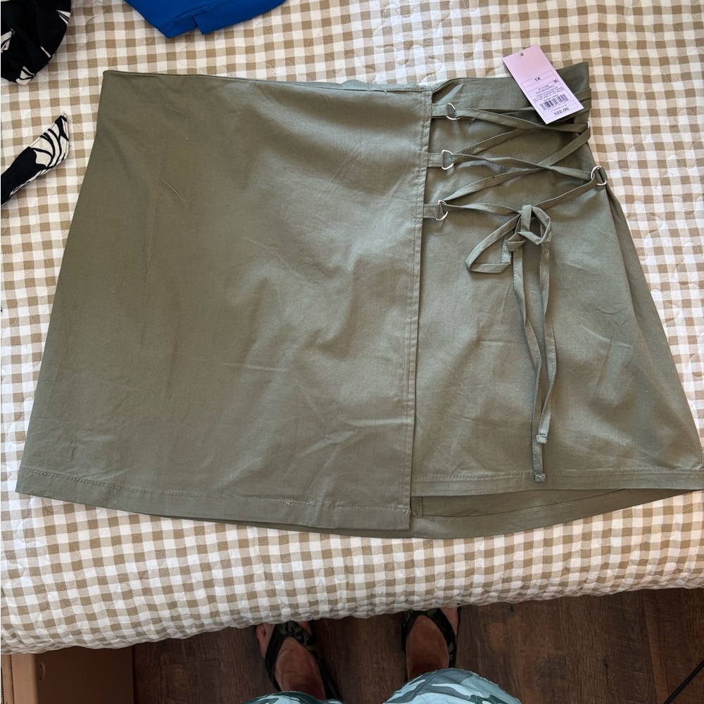 wild fable Olive Green Mini Skirt with Lace-Up Side